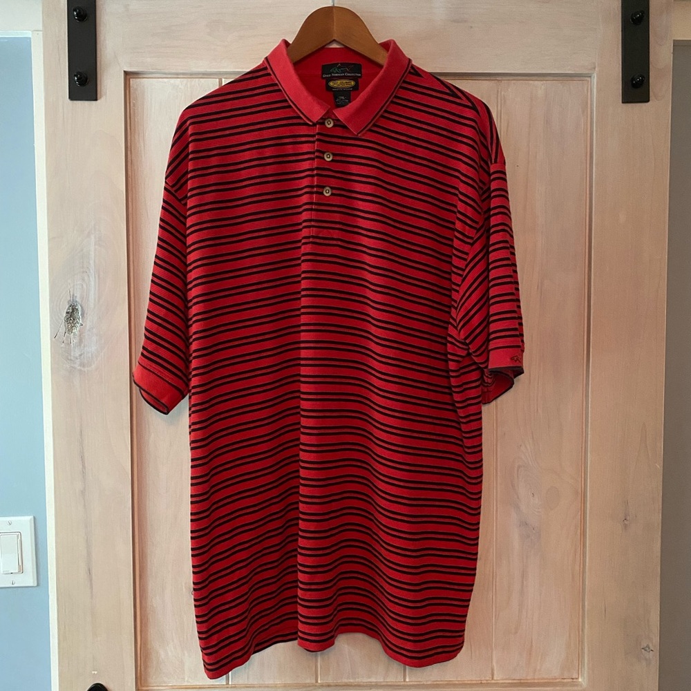 Men’s Greg Norman Red Striped Golf Polo Shirt